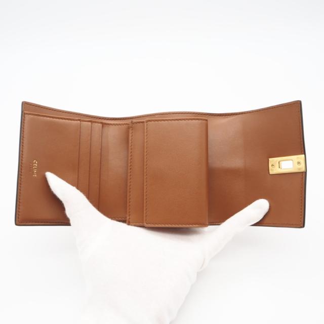 ★3日以内返品可★ 美品 CELINE セリーヌ 16 セーズ スモール トリフォールドウォレット タン 10F523CQ7.04LU 三つ折り財布 ブラウン カーフレザー レディース_11