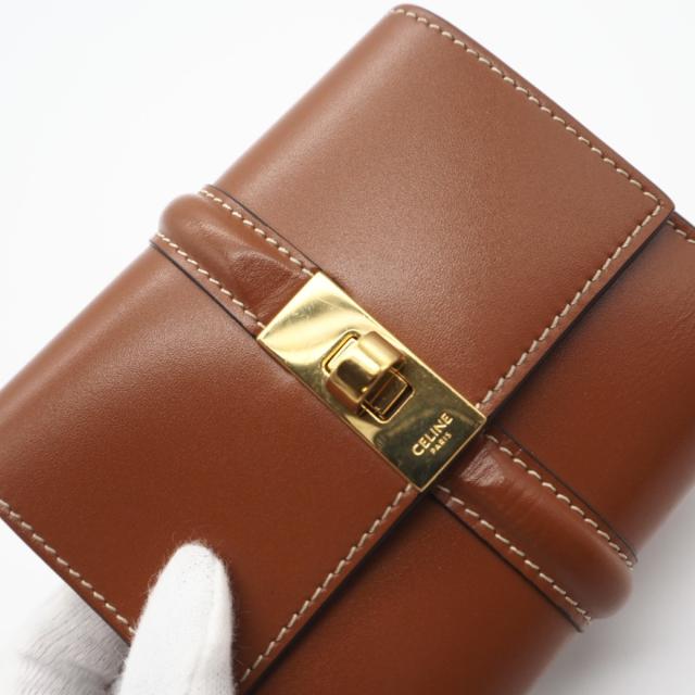 ★3日以内返品可★ 美品 CELINE セリーヌ 16 セーズ スモール トリフォールドウォレット タン 10F523CQ7.04LU 三つ折り財布 ブラウン カーフレザー レディース_8