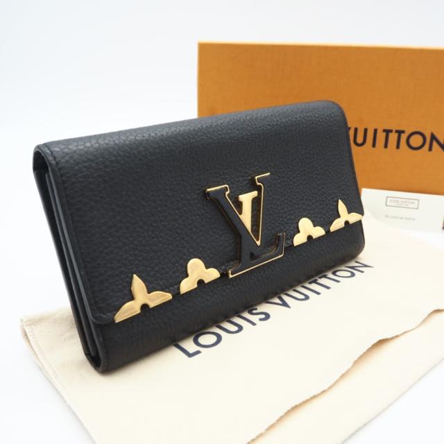 ★3日以内返品可★ 美品 LOUIS VUITTON ルイ・ヴィトン トリヨン ポルトフォイユカプシーヌ M64551 長財布 ブラック ゴールド トリヨンレザー レディース