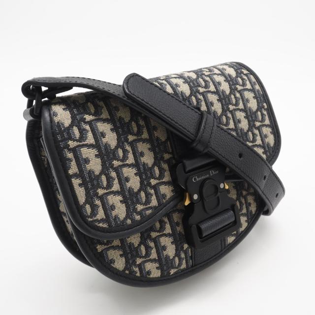 ★3日以内返品可★ 美品 Christian Dior クリスチャンディオール オブリークジャガード グレインドカーフスキン ギャロップバッグ ミニ 1ADPO033YKY_H27E ショルダーバッグ ネイビー グレー コットン キャンバス レディース