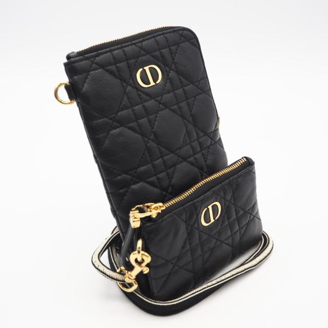 ★3日以内返品可★ 美品 Christian Dior クリスチャンディオール Dior カロ マルチファンクション カナージュ ポーチ ショルダーバッグ S5036UWHC ショルダーバッグ ブラック ホワイト カーフレザー レディース