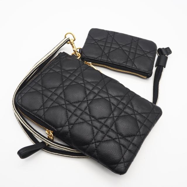 ★3日以内返品可★ 美品 Christian Dior クリスチャンディオール Dior カロ マルチファンクション カナージュ ポーチ ショルダーバッグ S5036UWHC ショルダーバッグ ブラック ホワイト カーフレザー レディース_2