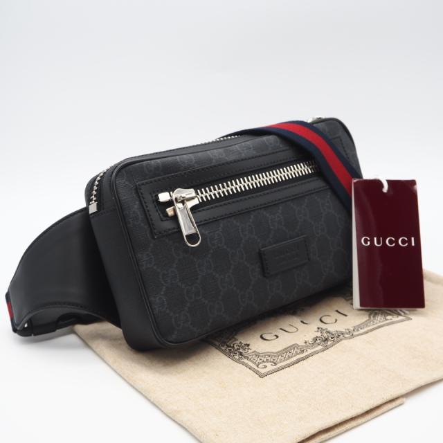 ★3日以内返品可★ 極美品 GUCCI グッチ GGスプリーム ソフトGGスプリーム ベルトバッグ 474293 ショルダーバッグ グレー ネイビー レッド コーティングキャンバス レザー メンズ