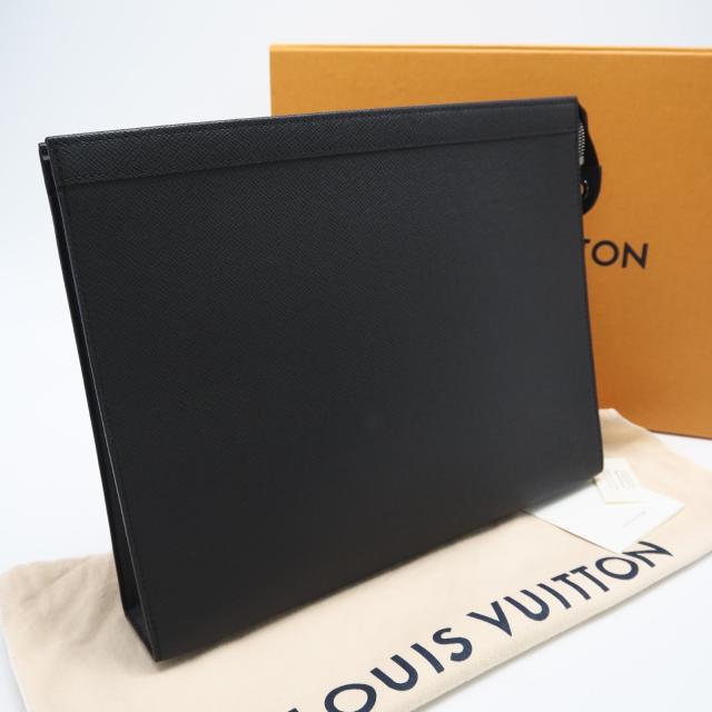 ★3日以内返品可★ 美品 LOUIS VUITTON ルイ・ヴィトン タイガ ポシェットヴォワヤージュ GM ノワール M30043 クラッチバッグ ブラック レザー メンズ