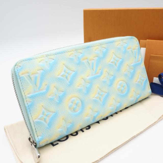 ★3日以内返品可★ 未使用 LOUIS VUITTON ルイ・ヴィトン モノグラム アンプラント サマー スターダスト ジッピーウォレット ヴェール ドー M81466 長財布 ブルー イエロー グレインカーフレザー レディース