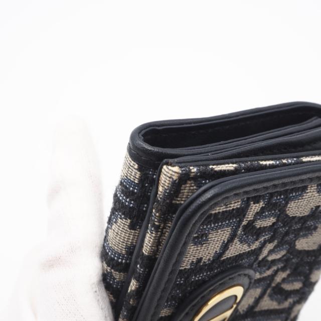 ★3日以内返品可★ 美品 Christian Dior クリスチャンディオール オブリーク ジャカード 30 モンテーニュ コンパクト ウォレット S2084UTZQ 三つ折り財布 ネイビー グレー キャンバス レディース_11
