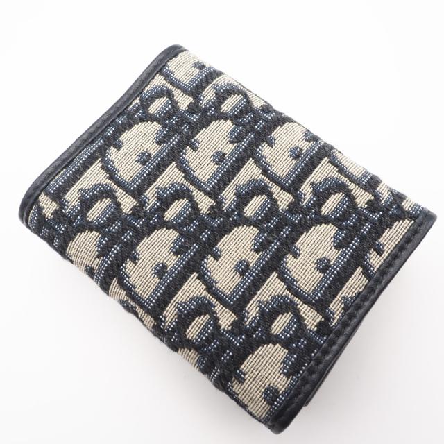 ★3日以内返品可★ 美品 Christian Dior クリスチャンディオール オブリーク ジャカード 30 モンテーニュ コンパクト ウォレット S2084UTZQ 三つ折り財布 ネイビー グレー キャンバス レディース_2