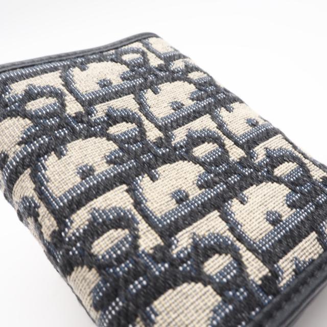 ★3日以内返品可★ 美品 Christian Dior クリスチャンディオール オブリーク ジャカード 30 モンテーニュ コンパクト ウォレット S2084UTZQ 三つ折り財布 ネイビー グレー キャンバス レディース_3
