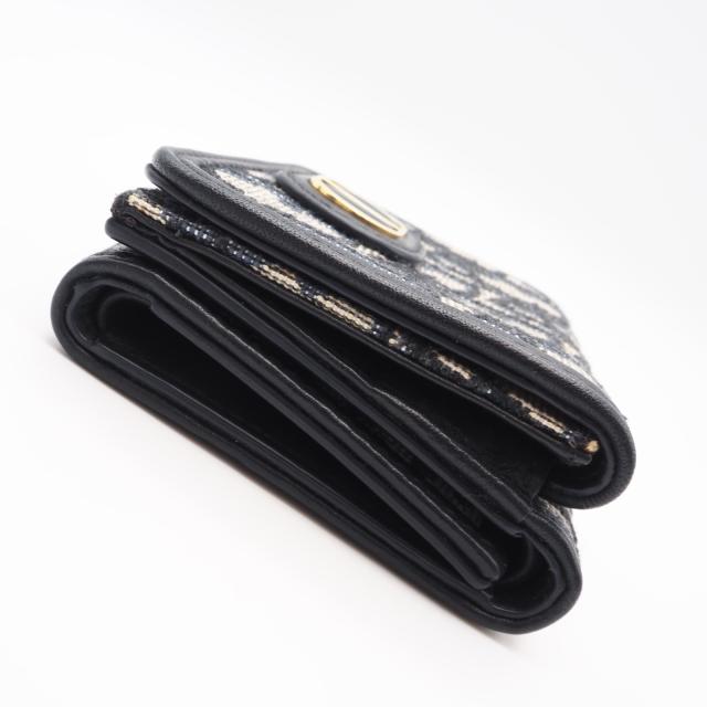 ★3日以内返品可★ 美品 Christian Dior クリスチャンディオール オブリーク ジャカード 30 モンテーニュ コンパクト ウォレット S2084UTZQ 三つ折り財布 ネイビー グレー キャンバス レディース_4