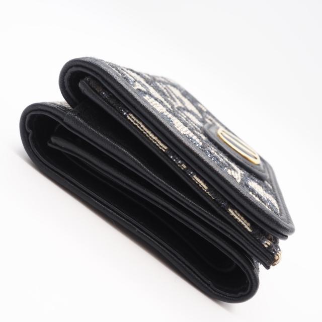 ★3日以内返品可★ 美品 Christian Dior クリスチャンディオール オブリーク ジャカード 30 モンテーニュ コンパクト ウォレット S2084UTZQ 三つ折り財布 ネイビー グレー キャンバス レディース_5