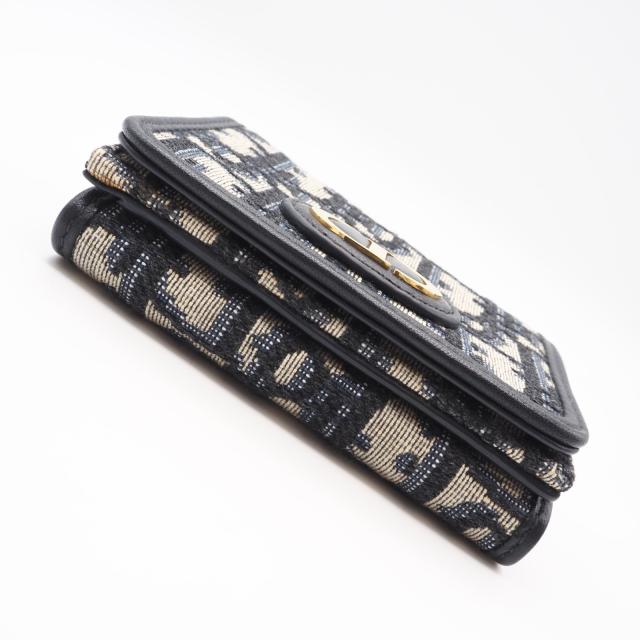 ★3日以内返品可★ 美品 Christian Dior クリスチャンディオール オブリーク ジャカード 30 モンテーニュ コンパクト ウォレット S2084UTZQ 三つ折り財布 ネイビー グレー キャンバス レディース_6