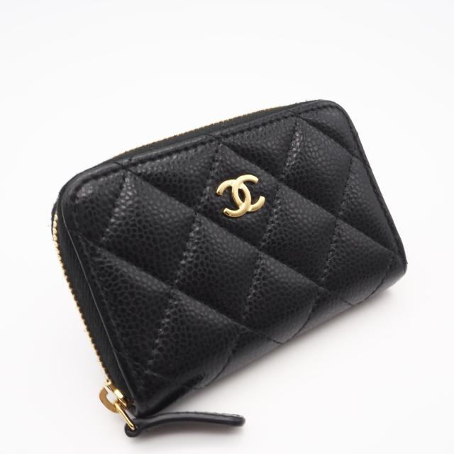 ★3日以内返品可★ 美品 CHANEL シャネル キャビアスキン クラシック ジップ コインパース AP0216 コインケース ブラック キャビアスキン レディース