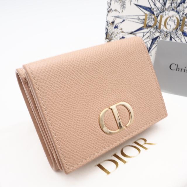 ★3日以内返品可★ 美品 Christian Dior クリスチャンディオール グレインドカーフスキン 30 モンテーニュ ロータスウォレット S2084OBAE 三つ折り財布 ベージュ グレインカーフレザー レディース