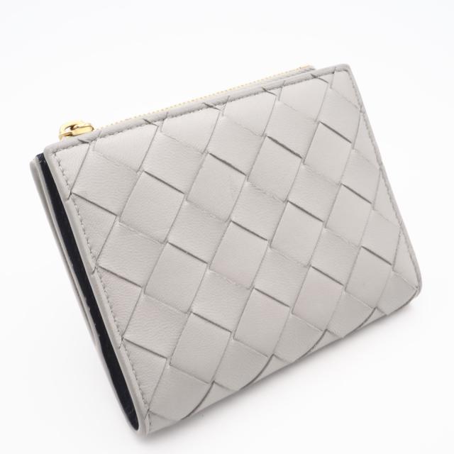 ★3日以内返品可★ 美品 BOTTEGAVENETA ボッテガヴェネタ イントレチャート中 レザー 二つ折り財布 749940 二つ折り財布 グレー ラムスキン メンズ