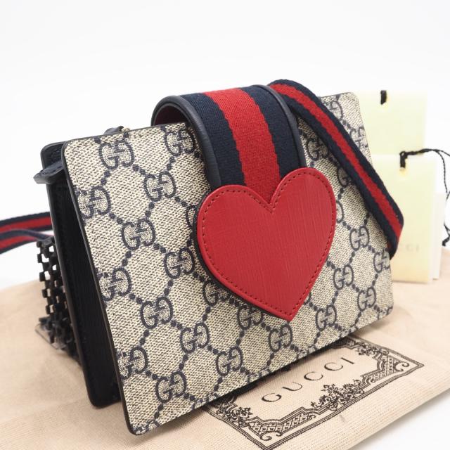 ★3日以内返品可★ 未使用 GUCCI グッチ チルドレンズ GGハート ショルダーミニバッグ 793830 ショルダーバッグ ネイビー ベージュ レッド キャンバス レザー レディース