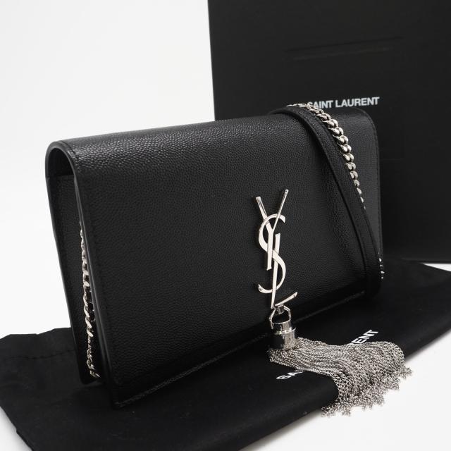 ★3日以内返品可★ 未使用 SAINT LAURENT サンローラン ケイトタッセル スモール チェーンウォレット 452159 ショルダーバッグ ブラック シルバー レザー レディース