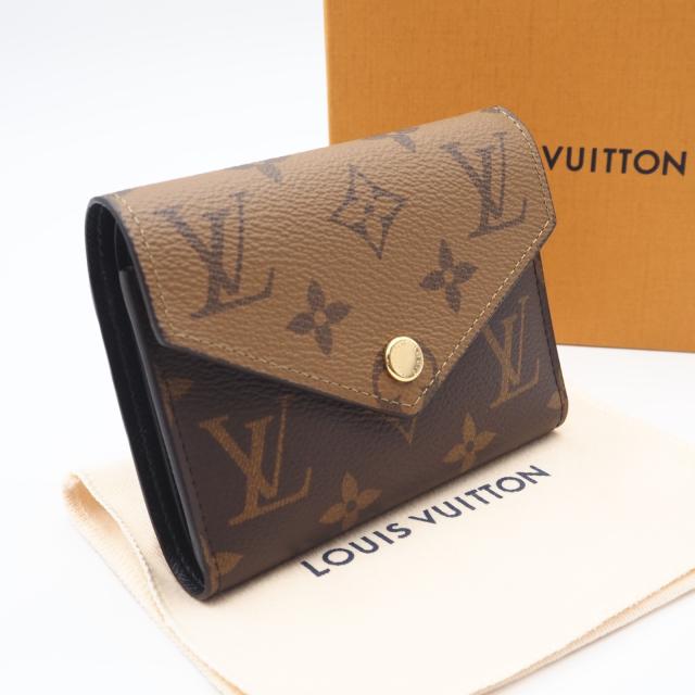 ★3日以内返品可★ 美品 LOUIS VUITTON ルイ・ヴィトン モノグラム リバース ポルトフォイユ ヴィクトリーヌ M81557 三つ折り財布 ブラウン ベージュ コーティングキャンバス レザー レディース
