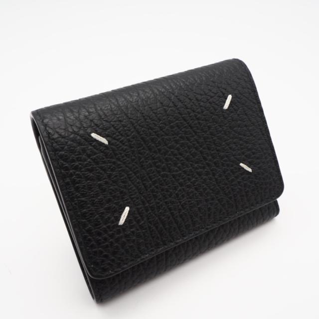 ★3日以内返品可★ 美品 MAISON MARGIELA メゾンマルジェラ カーフスキン スリーフォールド ウォレット SA3UI0010 三つ折り財布 ブラック ホワイト カーフレザー メンズ