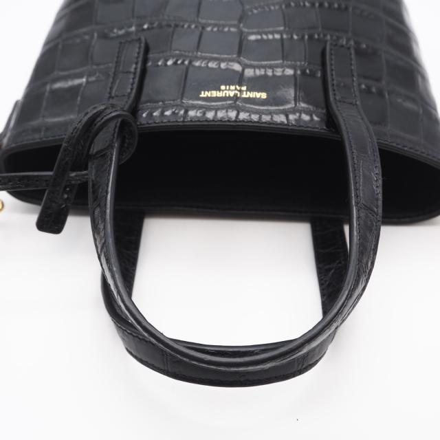 ★3日以内返品可★ 美品 SAINT LAURENT サンローラン クロコ型押し ミニ トイ ショッピング 712367 2wayハンドバッグ ブラック クロコダイル レザー レディース_11