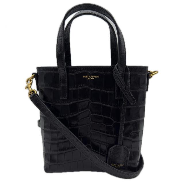 ★3日以内返品可★ 美品 SAINT LAURENT サンローラン クロコ型押し ミニ トイ ショッピング 712367 2wayハンドバッグ ブラック クロコダイル レザー レディース_1