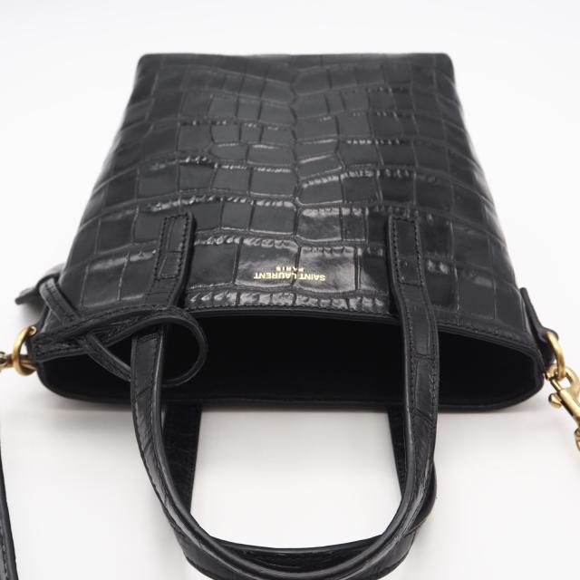 ★3日以内返品可★ 美品 SAINT LAURENT サンローラン クロコ型押し ミニ トイ ショッピング 712367 2wayハンドバッグ ブラック クロコダイル レザー レディース_4