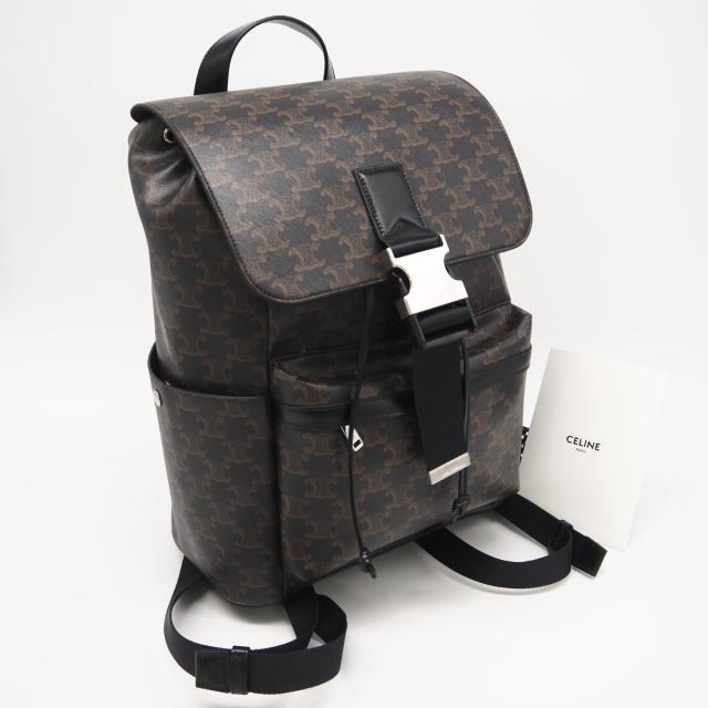 ★3日以内返品可★ 美品 CELINE セリーヌ トリオンフキャンバス バックパック 120812GL7 リュック・デイパック ブラウン コーティングキャンバス レザー メンズ