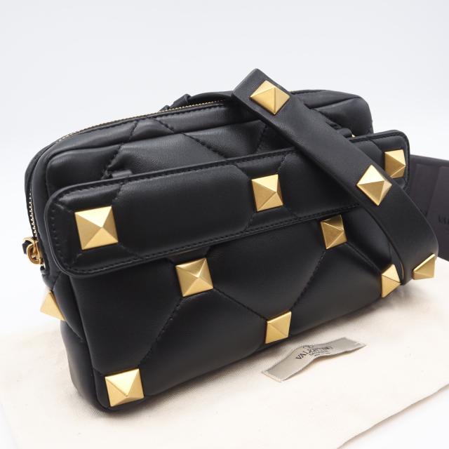 ★3日以内返品可★ 美品 VALENTINO ヴァレンティノ ローマンスタッズ ナッパ ショルダー WY0B0B26DUA0NO 2wayショルダーバッグ ブラック ゴールド ラムスキン レディース