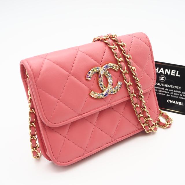 ★3日以内返品可★ 美品 CHANEL シャネル マトラッセ ビジュー ラムスキン チェーンショルダーバッグ - ショルダーバッグ ピンク ラムスキン レディース