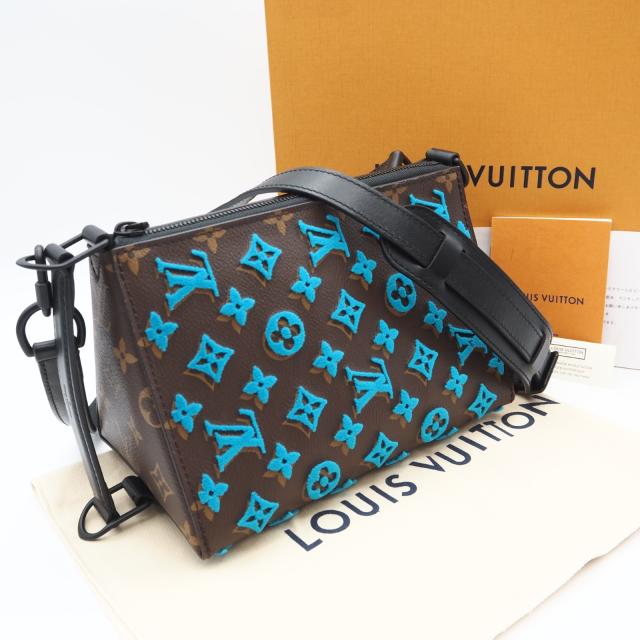 ★3日以内返品可★ 美品 LOUIS VUITTON ルイ・ヴィトン モノグラム タフタージュ トリアングル メッセンジャー M45078 2wayショルダーバッグ ブラウン ベージュ ブルー コーティングキャンバス レザー メンズ