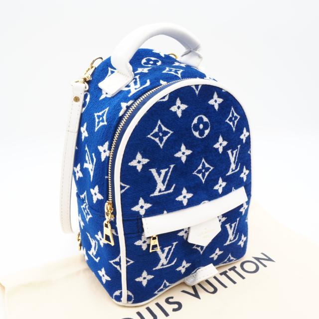 ★3日以内返品可★ 美品 LOUIS VUITTON ルイ・ヴィトン モノグラム ジャガード ベルベット パームスプリングス バックパック MINI M46207 リュック・デイパック ブルー ホワイト モノグラム ジャガード ベルベット レディース