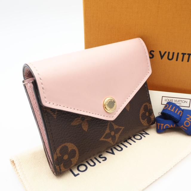 ★3日以内返品可★ 美品 LOUIS VUITTON ルイ・ヴィトン モノグラム ポルトフォイユゾエ ローズバレリーヌ M62933 三つ折り財布 ピンク ブラウン ベージュ コーティングキャンバス レディース
