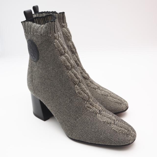 ★3日以内返品可★ 美品 HERMES エルメス ニット ヴォルヴェール ソックスブーツ 6.5 23.5 H221164Z ブーツ グレー ブラック ニット レディース_10