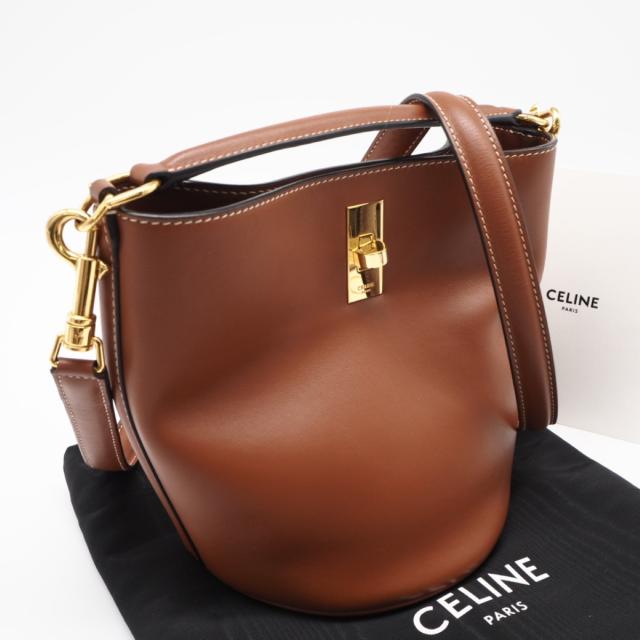 ★3日以内返品可★ 美品 CELINE セリーヌ スムースカーフスキン ティーンバケット 16 タン 197573CR4 ショルダーバッグ ブラウン カーフレザー レディース