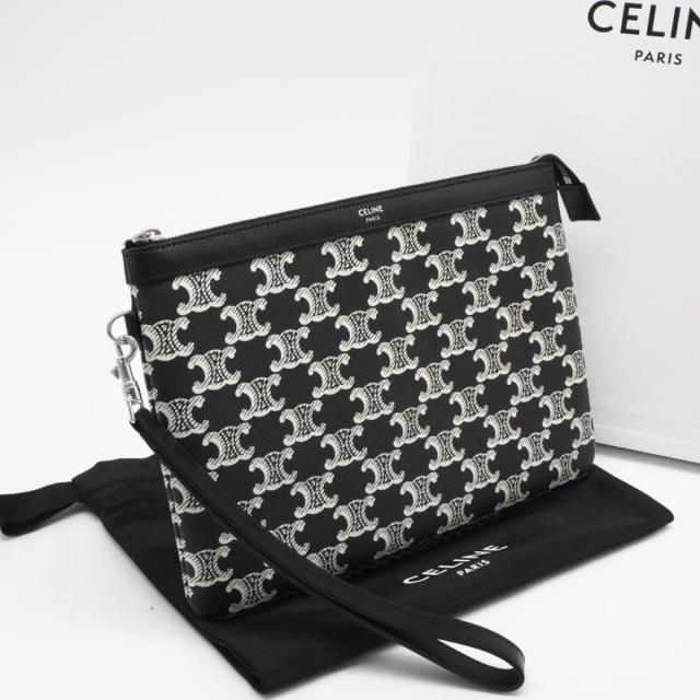 ★3日以内返品可★ 極美品 CELINE セリーヌ トリオンフキャンバス 同盟罷業一巡り付き添い人車寄せ 10L682FSM-38AW クラッチペダル御徒面子 黒いこと 白いこと 上塗り帆布 レディース