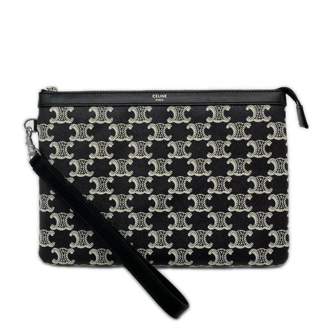 ★3日以内返品可★ 極美品 CELINE セリーヌ トリオンフキャンバス 同盟罷業一巡り付き添い人車寄せ 10L682FSM-38AW クラッチペダル御徒面子 黒いこと 白いこと 上塗り帆布 レディース