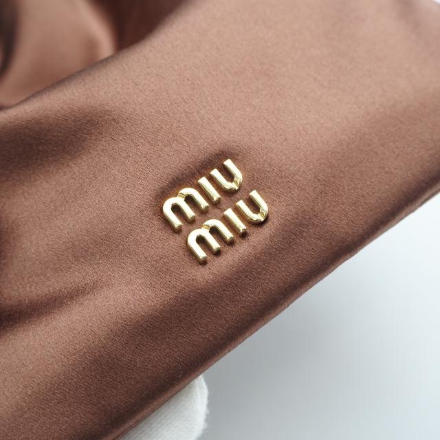 ★3日以内返品可★ 極美品 MIUMIU ミュウミュウ サテン ドローストリング ポーチ 5NG010 ポーチ ブラウン サテン レディース_5