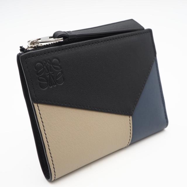 ★3日以内返品可★ 極美品 LOEWE ロエベ パズル コンパクトウォレット C510W73X09 二つ折り財布 ブラック ベージュ ネイビー カーフレザー メンズ