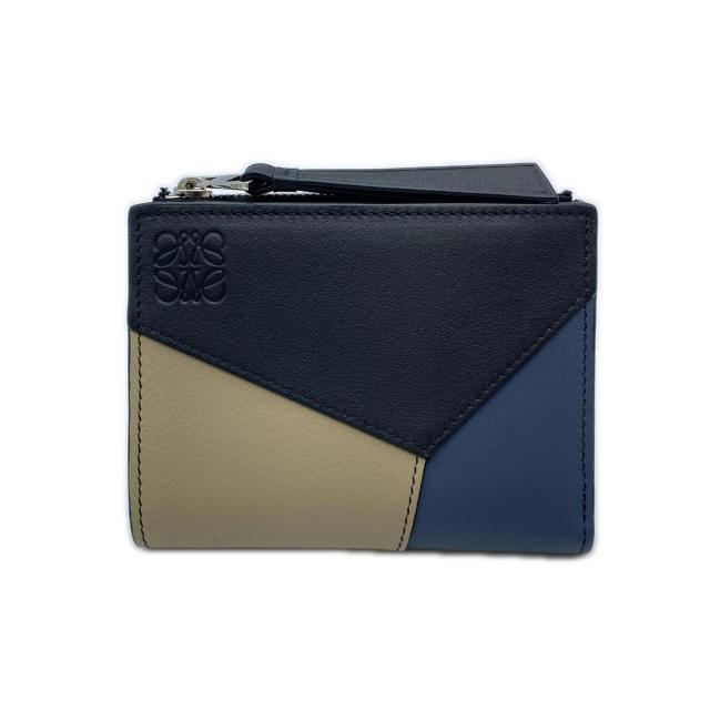 ★3日以内返品可★ 極美品 LOEWE ロエベ パズル コンパクトウォレット C510W73X09 二つ折り財布 ブラック ベージュ ネイビー カーフレザー メンズ_1
