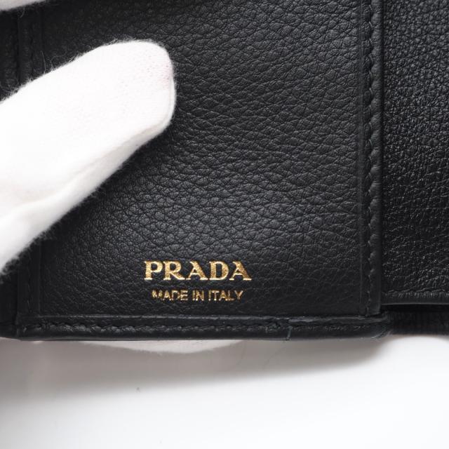 ★3日以内返品可★ 極美品 PRADA プラダ ポルタ ピッコロ パッティーナ ソフトレザー プリントロゴ コンパクトウォレット ネロ 1MH043 三つ折り財布 ブラック カーフレザー レディース_13