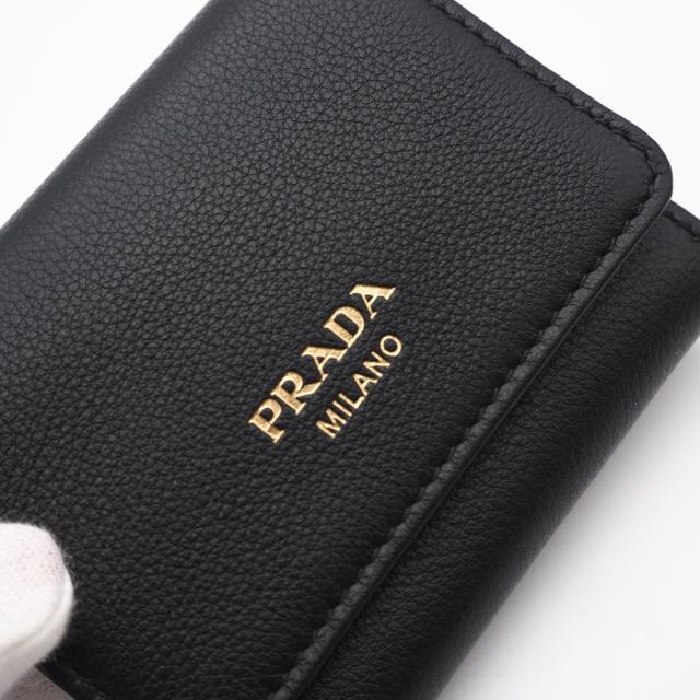 ★3日以内返品可★ 極美品 PRADA プラダ ポルタ ピッコロ パッティーナ ソフトレザー プリントロゴ コンパクトウォレット ネロ 1MH043 三つ折り財布 ブラック カーフレザー レディース_4