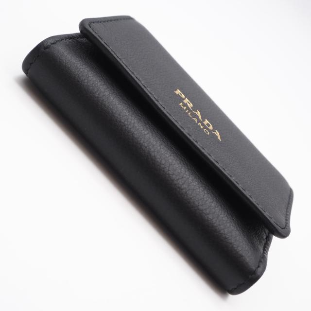 ★3日以内返品可★ 極美品 PRADA プラダ ポルタ ピッコロ パッティーナ ソフトレザー プリントロゴ コンパクトウォレット ネロ 1MH043 三つ折り財布 ブラック カーフレザー レディース_6