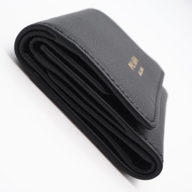 ★3日以内返品可★ 極美品 PRADA プラダ ポルタ ピッコロ パッティーナ ソフトレザー プリントロゴ コンパクトウォレット ネロ 1MH043 三つ折り財布 ブラック カーフレザー レディース_8