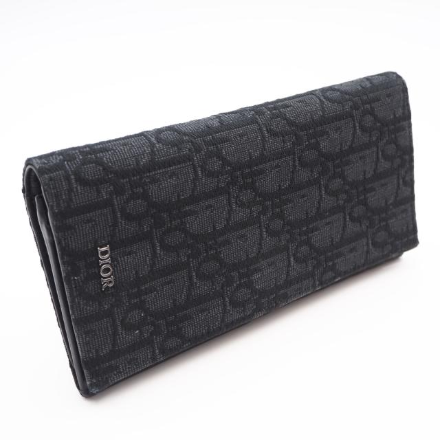 ★3日以内返品可★ 美品 Dior ディオール ディオール オブリーク ジャカード バーティカル ロングウォレット 2OBBC002YSE 長財布 ブラック キャンバス カーフレザー メンズ
