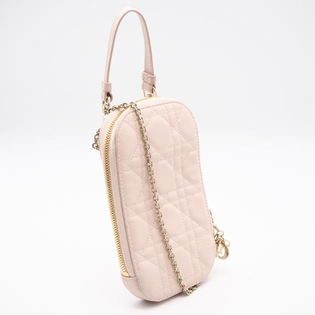 ★3日以内返品可★ 美品 Christian Dior クリスチャンディオール カナージュ ラムスキン Lady Dior Callin Dior フォンホルダー S0872ONMJ ショルダーバッグ ピンクベージュ ラムスキン レディース