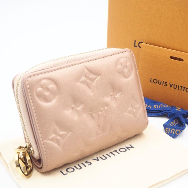 ★3日以内返品可★  LOUIS VUITTON ルイ・ヴィトン モノグラム エンボス ポルトフォイユ ルー M81996 二つ折り財布 ピンクベージュ ラムスキン レディース