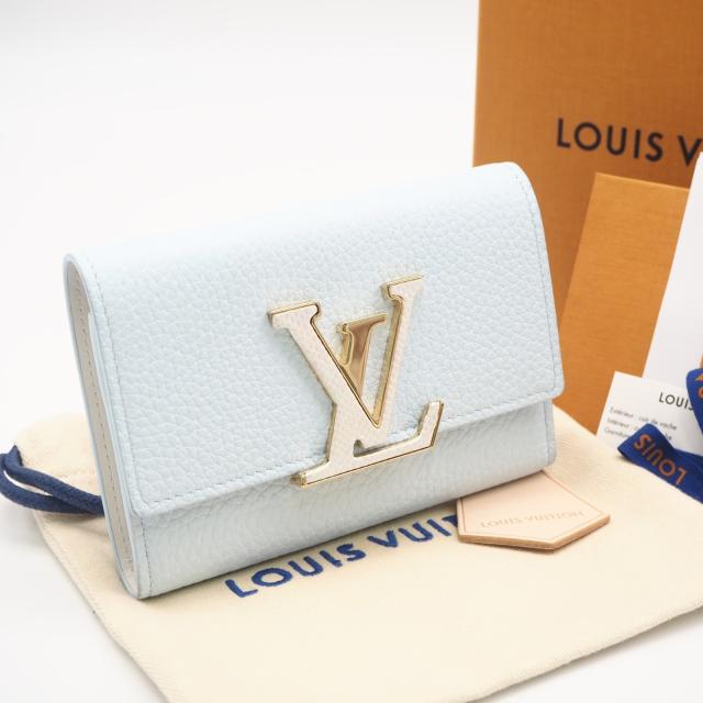 ★3日以内返品可★ 極美品 LOUIS VUITTON ルイ・ヴィトン トリヨン 日本限定 ポルトフォイユ カプシーヌ コンパクト スカイブルー N89898 三つ折り財布 スカイブルー トリヨンレザー パイソン レディース