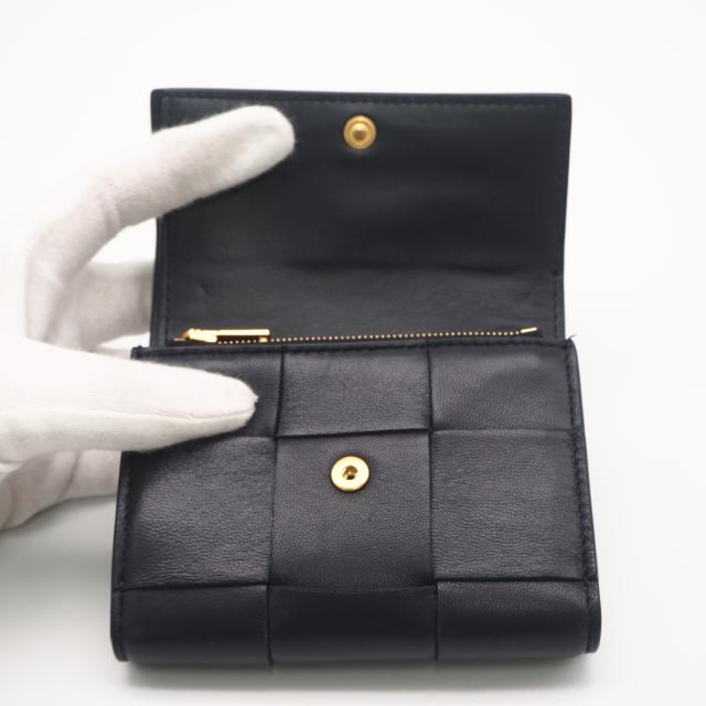 ★3日以内返品可★ 美品 BOTTEGAVENETA ボッテガヴェネタ カセット 三つ折り財布 651372 三つ折り財布 ネイビー ラムスキン レディース_10