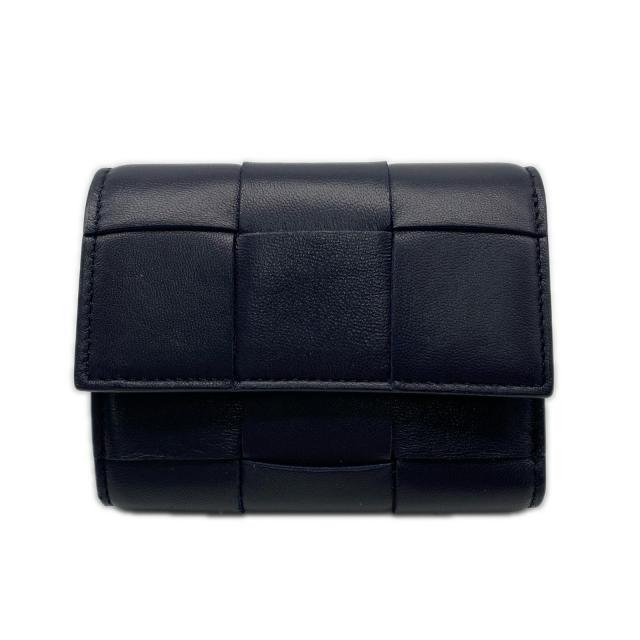 ★3日以内返品可★ 美品 BOTTEGAVENETA ボッテガヴェネタ カセット 三つ折り財布 651372 三つ折り財布 ネイビー ラムスキン レディース_1
