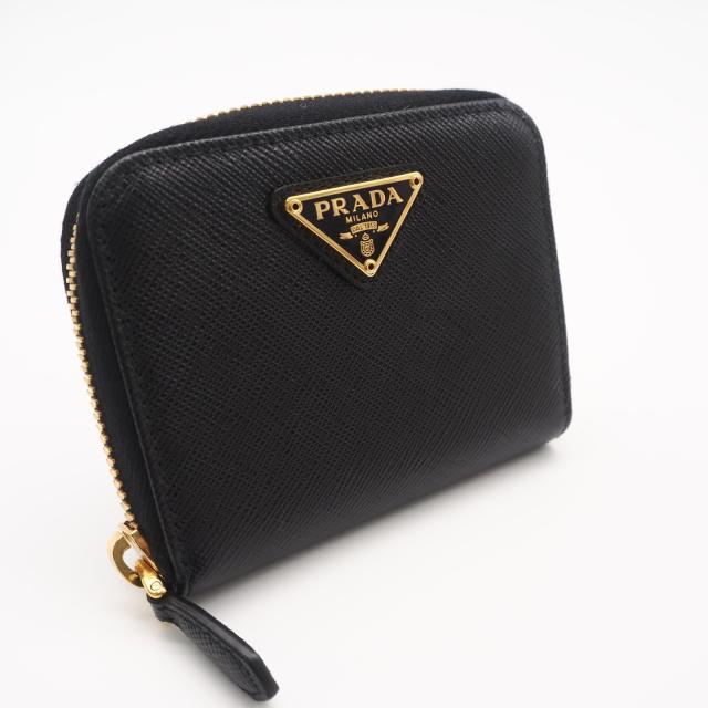 ★3日以内返品可★ 美品 PRADA プラダ サフィアーノ トライアングルロゴ コインケース 2MM003_QHH コインケース ブラック サフィアーノ レディース