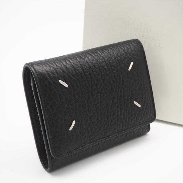 ★3日以内返品可★ 美品 MAISON MARGIELA メゾンマルジェラ グレインレザー 4ステッチ スリーフォールドウォレット SA3UI0010 三つ折り財布 ブラック カーフレザー メンズ